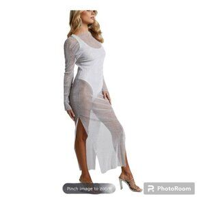 KARMEN MIDI DRESS - LONG SLEEVE SPLIT DIAMANTE MESH DRESS IN O/S